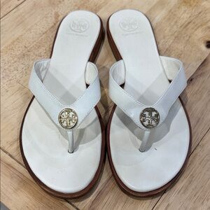 Tory Burch White Thong Sandals with Gold Logo